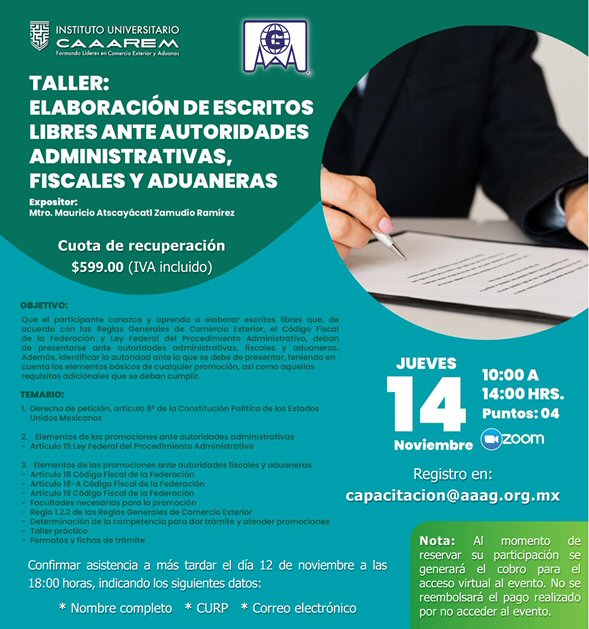 Taller de elaboracion de escritos libres ante autoridades administrativas, fiscales y aduaneras