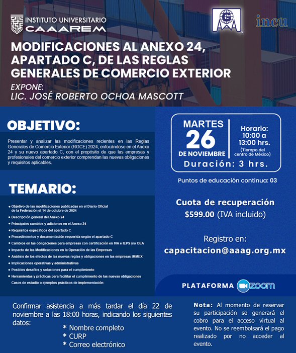 Modificaciones al anexo 24, apartado C de las Reglas Generales de Comercio Exterior