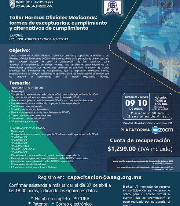 Taller NOM: formas de exceptuarlas, cumplimiento y alternativas de cumplimiento